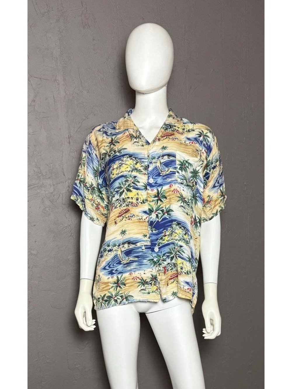 1950’s Vintage Hawaiian Shirt from Penny’s size Small Wounded Bird with Repairs